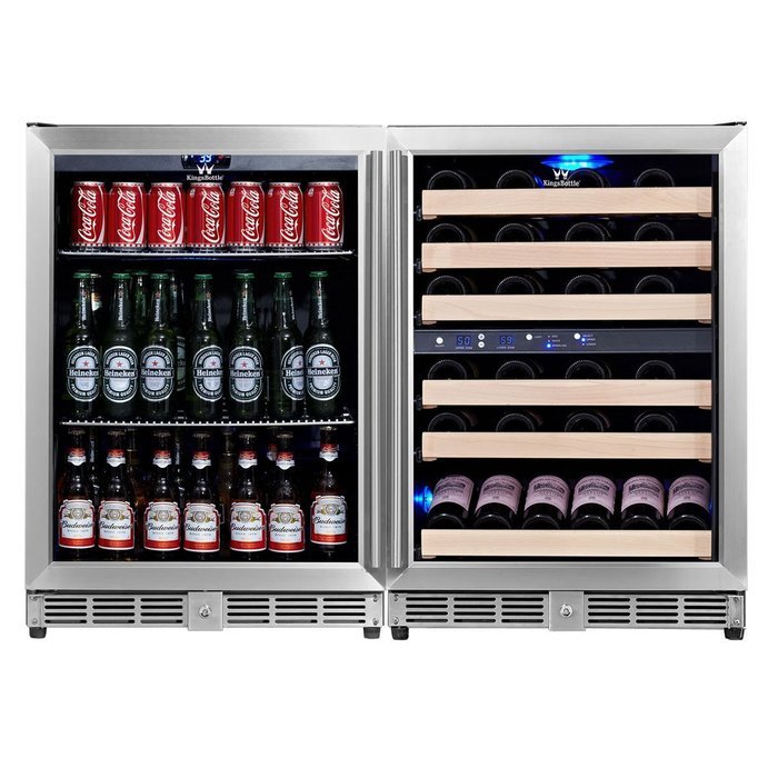 KingsBottle 3-Zone Wine and Beverage Combo Refrigerator, Holds 300 Cans and 106 Bottles, Stainless Steel with... N5