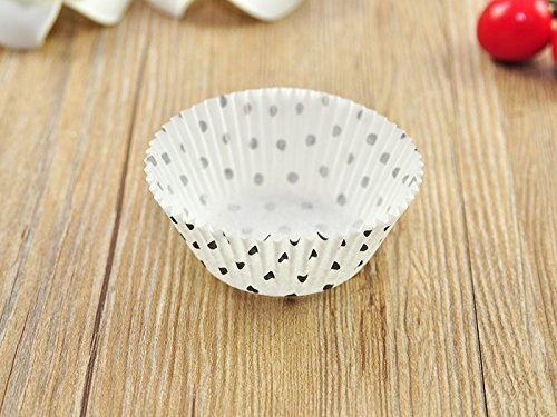 100 PCS White w/ Black Polka Dot Paper Cupcake Cups N4