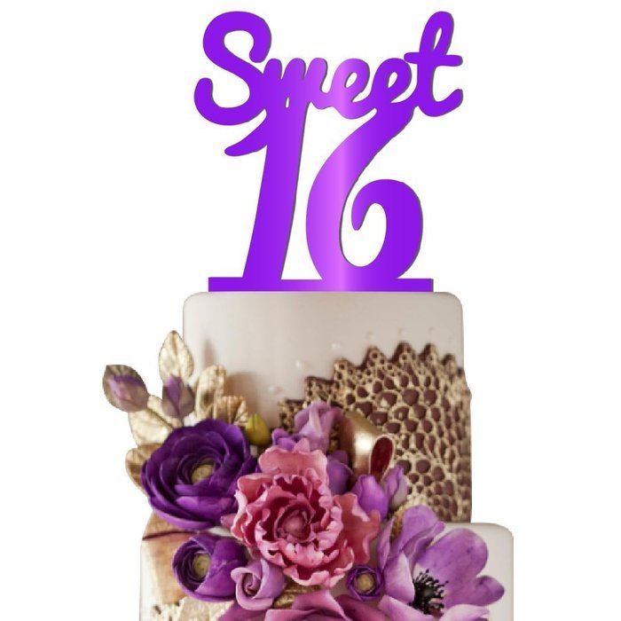 Sugar Yeti Made In USA Birthday Cake Topper Sweet 16 #4 Purple Mirror N13
