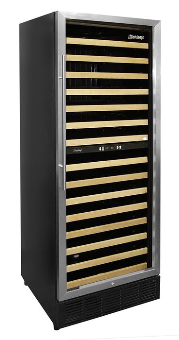 Vinotemp 160-Bottle Multi Zone Wine Cooler with Front Exhaust, Black/Stainless