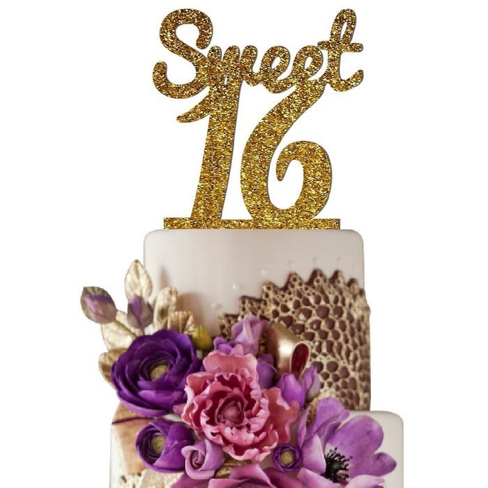 Sugar Yeti Made In USA Birthday Cake Topper Sweet 16 #4 Purple Mirror N15