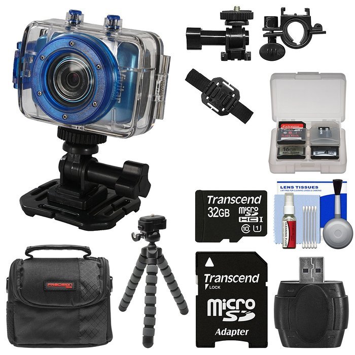 Vivitar DVR785HD Waterproof Action Video Camera Camcorder (Blue) with Helmet & Bike Mounts with 32GB Card + Case...