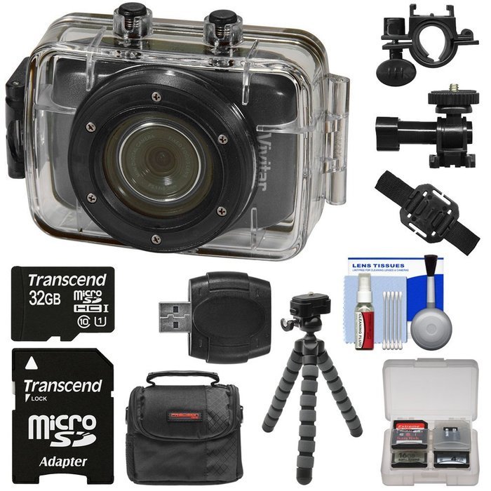Vivitar DVR785HD Waterproof Action Video Camera Camcorder (Blue) with Helmet & Bike Mounts with 32GB Card + Case... N3