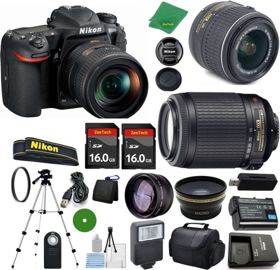 Nikon D500 International Version - No Warranty, NIKKOR 18-55mm f/3.5-5.6 AF-S DX VR, Nikon 55-200mm f4-5.6G ED...