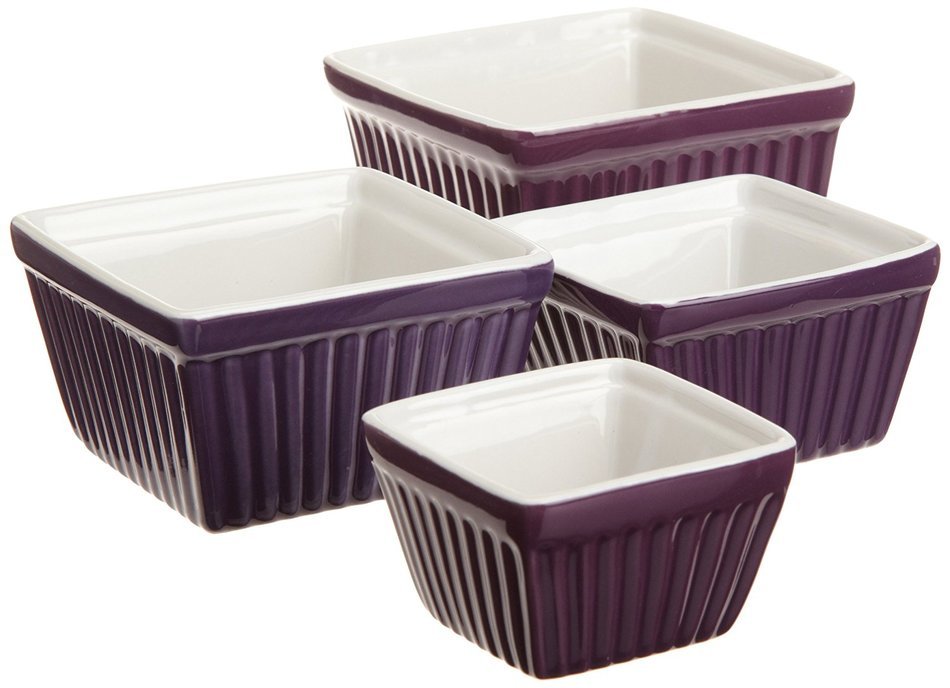 BIA Cordon Bleu Raffia Square Ramekins, 2 Tone, Violet Purple, Set of 4