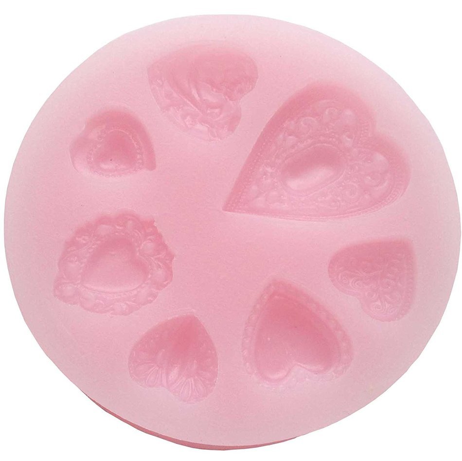 3D floral lace FILIGREE HEART EMBOSSED frame pendant Silicone Mould cupcake topper icing mold for Cake Decorating... N2