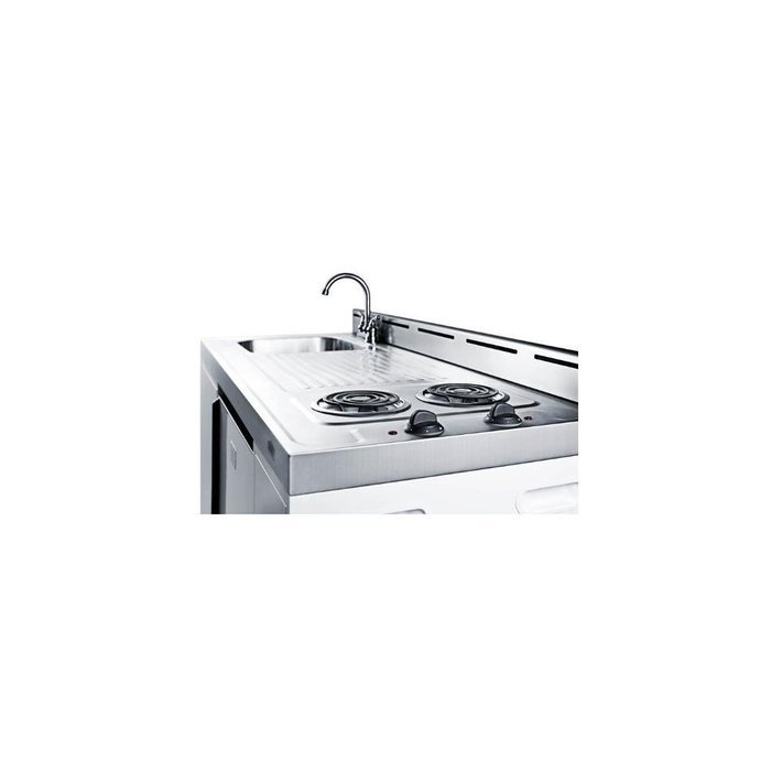 Summit C60EL: 60" wide all-in-one kitchenette with two coil burners, a cycle defrost refrigerator-freezer, sink... N3