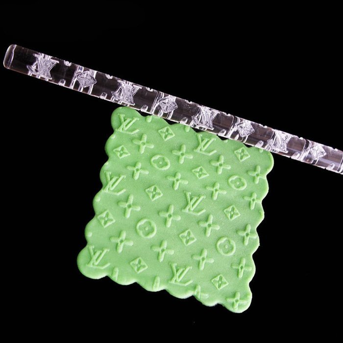 Fondant Transparent Acrylic Carved Wood Grain Printing Non-stick Mini Rolling Pin for Cake Decorating Tool N8