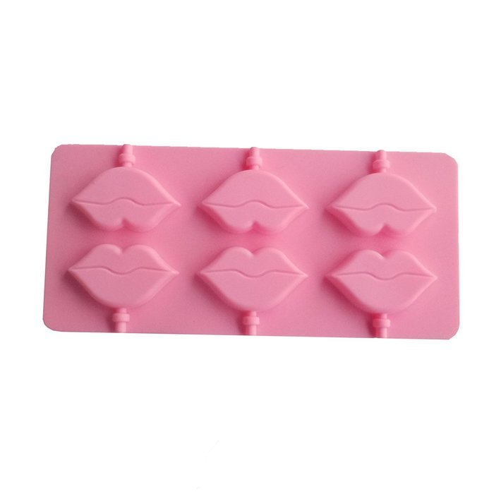 Yunko 6 Cavity Red Lips Shape Lollipop Silicone Chocolate Candy Mold with Sticks