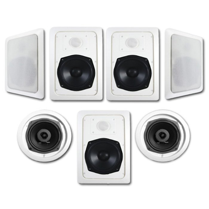 Acoustic Audio HT-57 In-Wall/Ceiling 7.1 Home Theater Speakers and 6.5" Powered Sub HT-57-CS65C N2