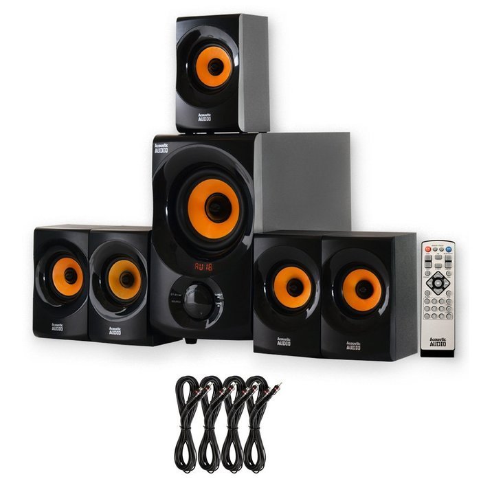 Acoustic Audio AA5170 Home Theater 5.1 Bluetooth Speaker System with FM and 4 Extension Cables N2