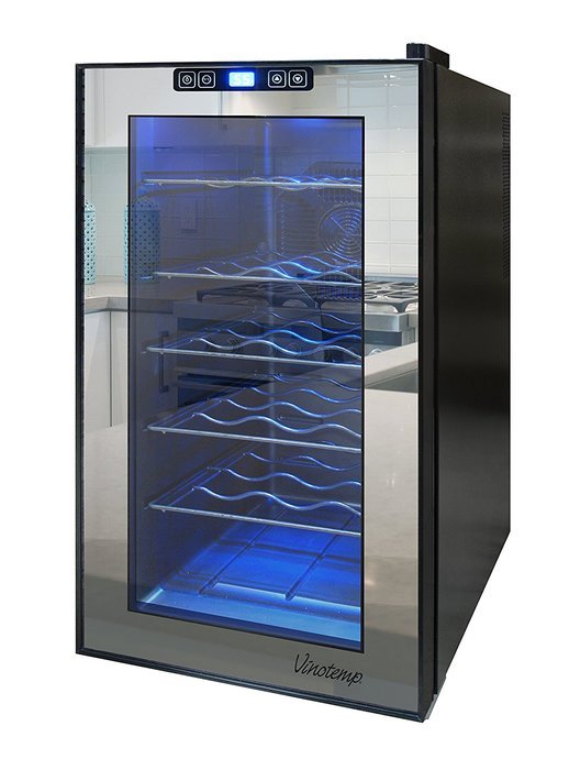 Vinotemp VT-18TSBM 18-Bottle Mirrored Thermoelectric Wine Cooler, Black N9