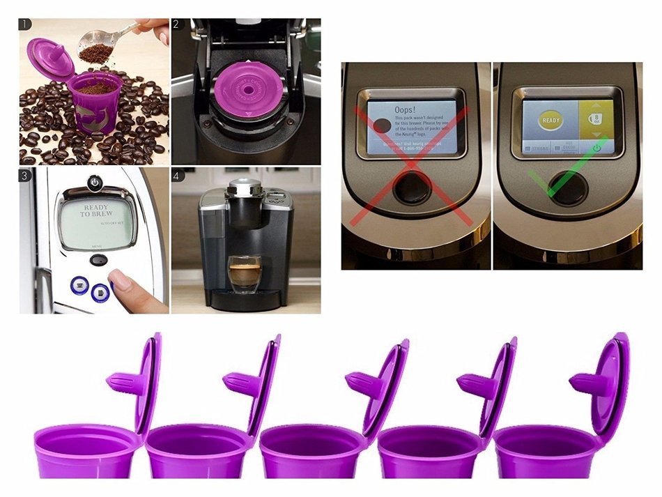 Keurig 2.0 Refillable Reusable K-cup Filter for Keurig 2.0 & 1.0 Brewers 5-Pack (Purple)