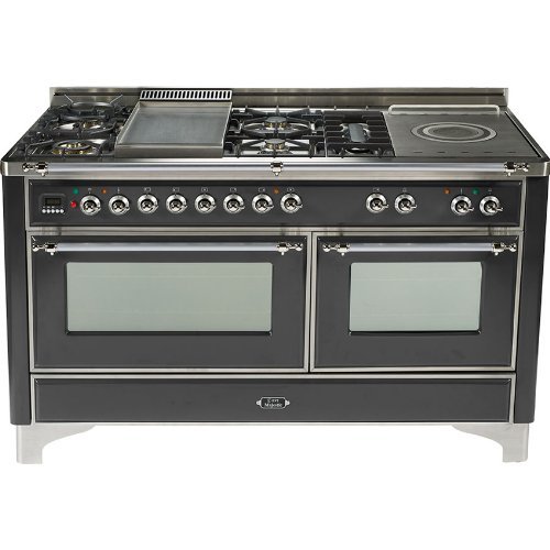 Ilve UM150FSDMPMX 60" Dual Fuel Range with Griddle French Top 6 Semi-Sealed Burners Multi-Function Convection...
