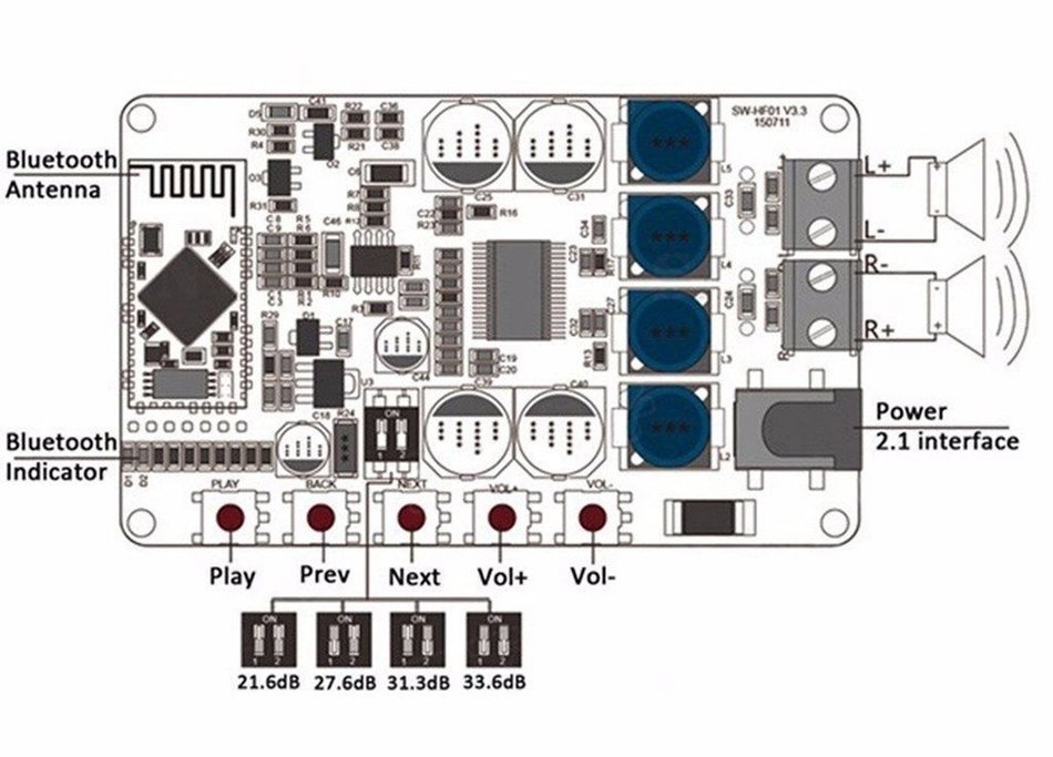 INSMA TDA7492P 50W+50W Dual Channel Wireless Bluetooth 4.0 Audio Receiver Digital Amplifier Board with 3.5mm Plug... N18
