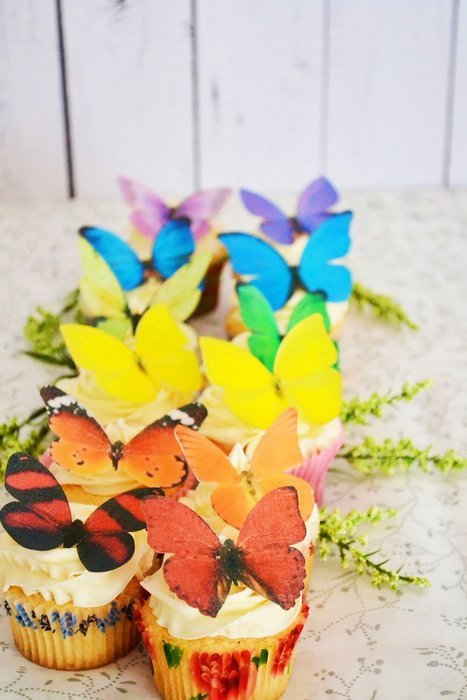 Edible Butterflies &copy; -Large Rainbow Variety Set of 12 - Cake and Cupcake Toppers, Decoration N2