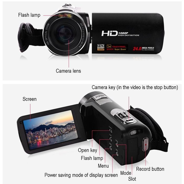 TekBow Z80 1080P Full HD Digital Video Camera Max.24MP with 0.45X Wide Angle Lens 240X Digital Zoom 3.0 Inches... N4