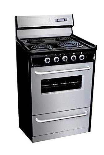 Summit Appliances TEM230BKWY 30 Inch Electric Gas Range With Clock And Timer - Stainless Steel And Black