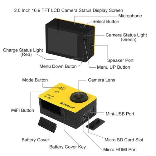 KDTD PULUZ U6000 Full HD 1080P 2.0 inch LCD Screen WiFi Waterproof Multi-function Sport Action Camcorder, Novatek... N2