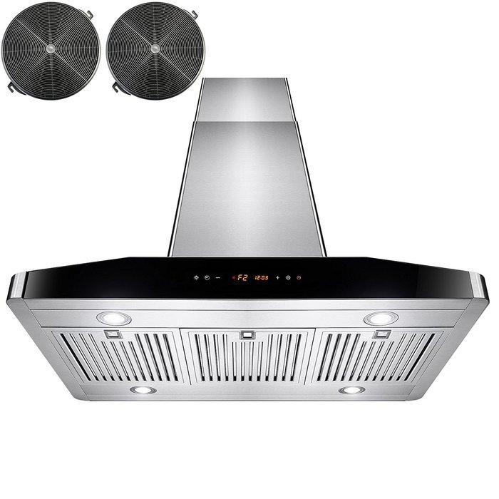 AKDY&reg; 36" Kitchen Stainless Steel Island Mount Ductless Range Hood w/ LED Touch Control Panel & Stainless Steel... N3