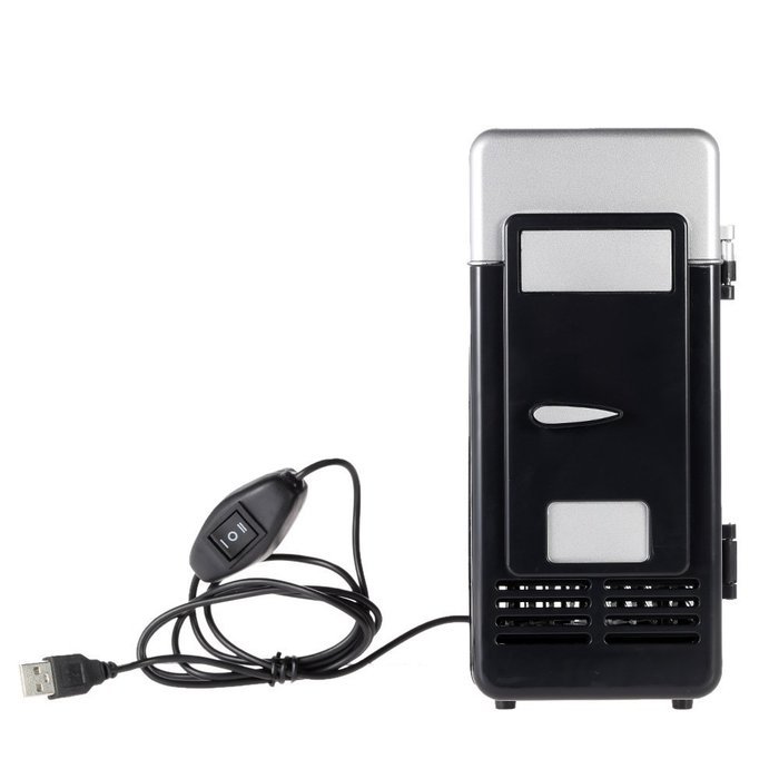 Anself Mini USB Fridge Cooler Warmer Refrigerator for Drink Beverage Cans Red Blue LED Light (Black)