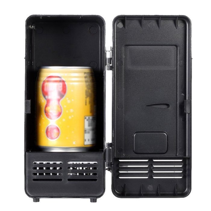 Anself Mini USB Fridge Cooler Warmer Refrigerator for Drink Beverage Cans Red Blue LED Light (Black) N2