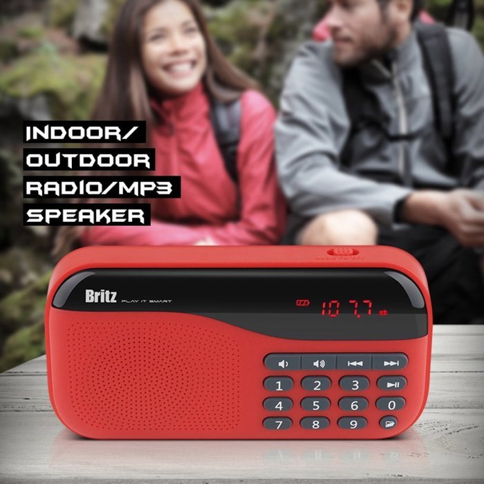 Britz BA-PR1 Sound Walk MP3 FM Radio For Your Parents or Language Sturdy, Outdoor Activity in Red