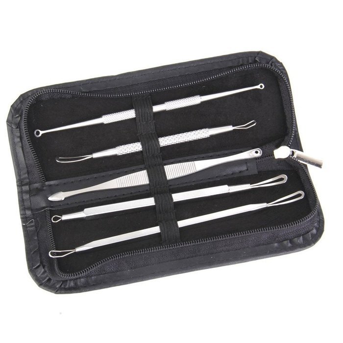 GUAngqi Stainless Steel Blackhead Acne Pimple Extractor Remover Removal Tool Kit Set of 5Pcs N8