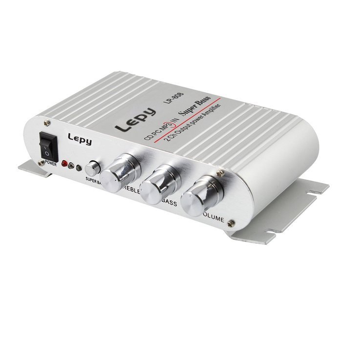 Lepy 808 Mini Power HiFi Stereo Car Motor Bike Amplifier with Subwoofer Adjustment Color Silver N3