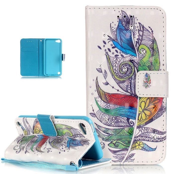 iPod Touch 6 Case,iPod Touch 5 Case,ikasus Shiny Glitter Diamond Colorful Art Painted PU Leather Flip Wallet Pouch... N3