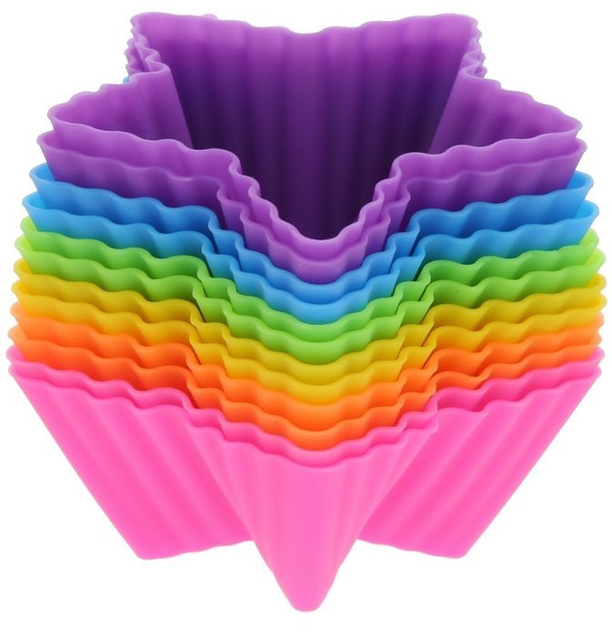 Silicone Baking Cups-24 Piece- Food Grade Silicone Baking Cups, Star and Round Shape-comes in Six Assorted Colors N3