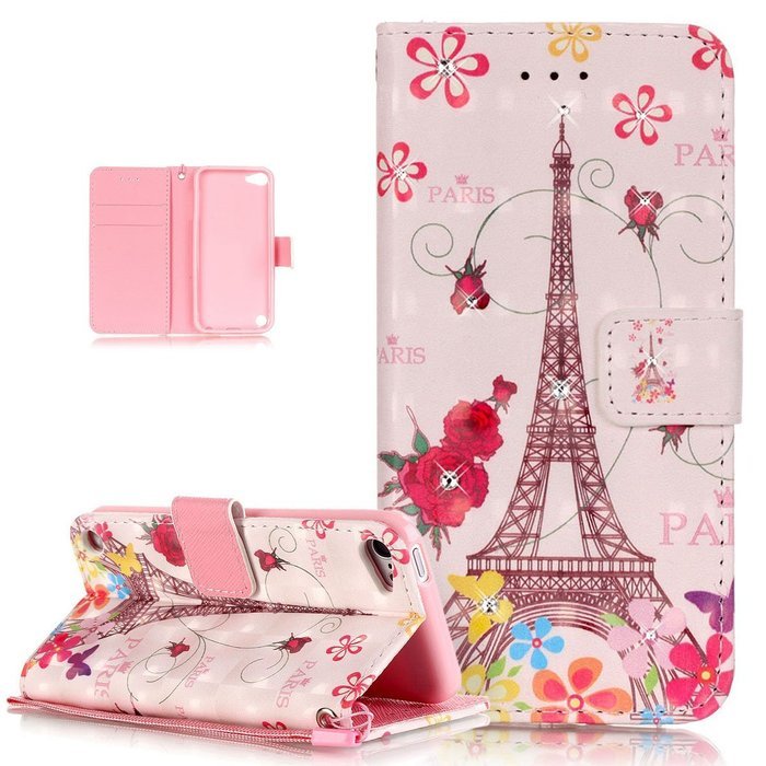 iPod Touch 6 Case,iPod Touch 5 Case,ikasus Shiny Glitter Diamond Colorful Art Painted PU Leather Flip Wallet Pouch... N4