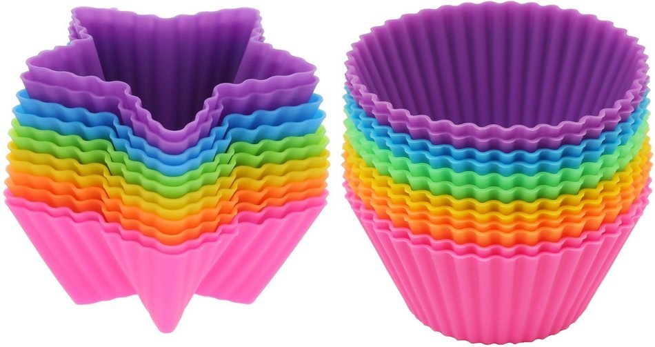 Silicone Baking Cups-24 Piece- Food Grade Silicone Baking Cups, Star and Round Shape-comes in Six Assorted Colors N4
