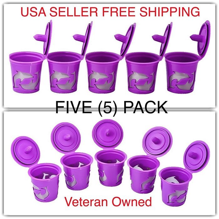 Keurig 2.0 Refillable Reusable K-cup Filter for Keurig 2.0 & 1.0 Brewers 5-Pack (Purple) N3