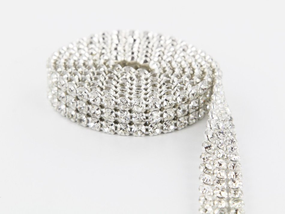 Crystal Cake Ribbons Real Rhinestones Bling Diamond Cake Ribbon Banding (5 Row 2 Yards) N2