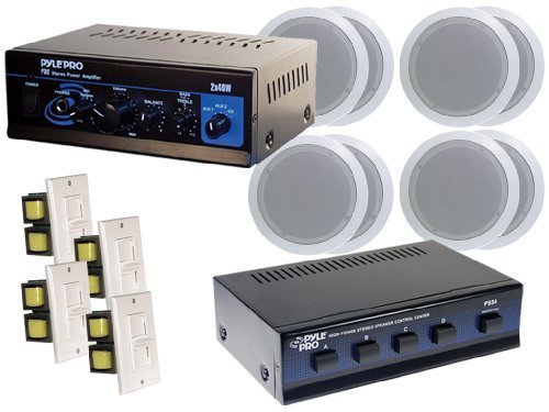 Pyle Home Supreme Amplifier/Speaker package - PTA2 Mini 2x40W Stereo Power Amplifier + PSS4 4-Channel High Power...