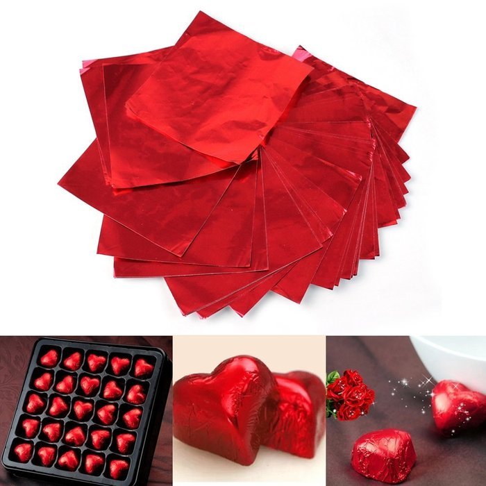 200 Pcs Useful Square Candy Sweets Chocolate Foil Wrappers Confectionary (Pink) N7