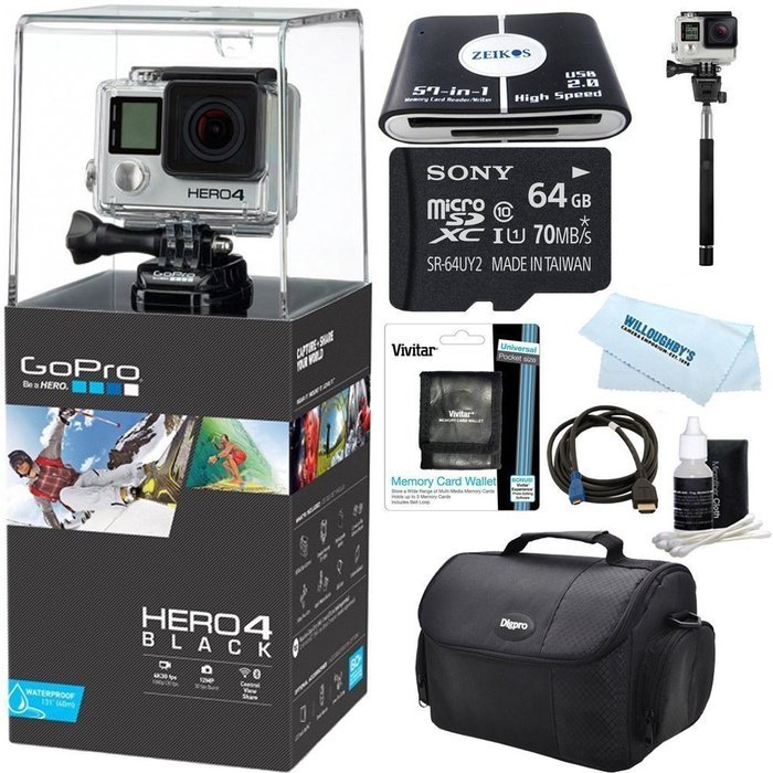 GoPro Hero 4 Black Waterproof 4K Action Camera Kit 11 PC (Black)