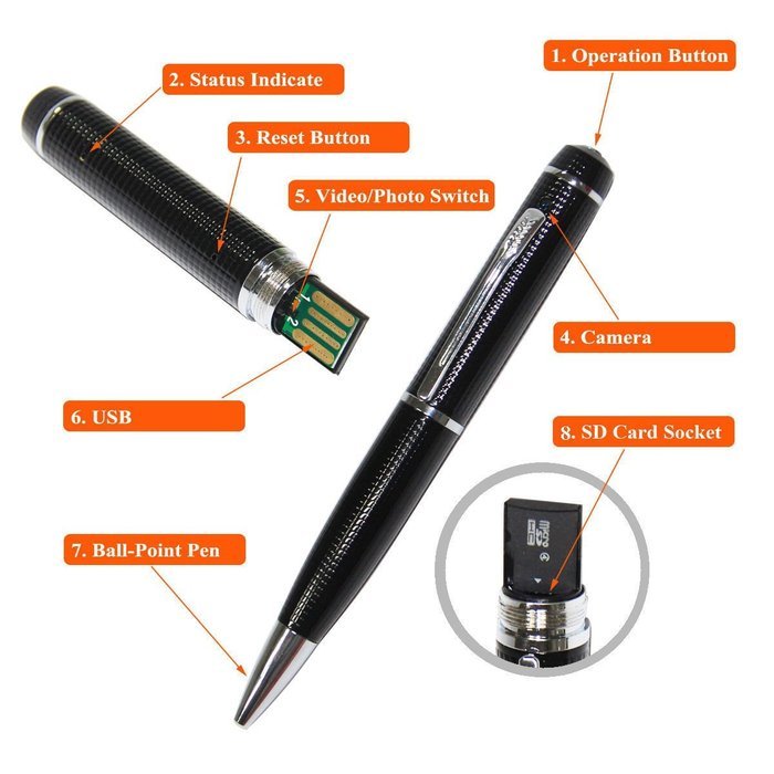 Huston Lowell Multifunction Full Hd 1080p Mini Hidden Pen Camera 5mp Camcorder DVR Video Recorder Surveillance...
