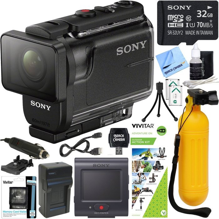 Sony HDRAS50R/B Full HD Action Cam + Live View Remote & Outdoor Action Kit Bundle