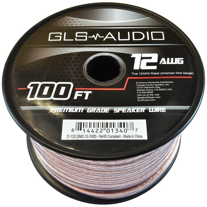 GLS Audio Premium 12 Gauge 100 Feet Speaker Wire - True 12AWG Speaker Cable 100ft Clear Jacket - High Quality...