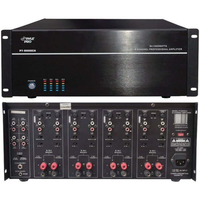Pyle Home PT8000CH 8-Ch 8000W Stereo Monoblock Amp W/ 5 Color LED Display Consumer Electronics N2