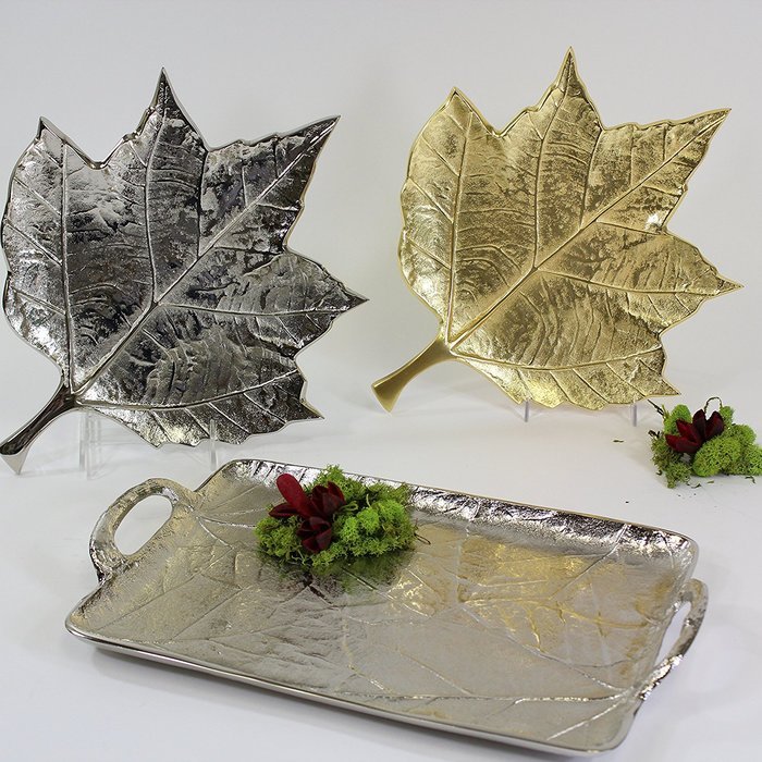 Pampa Bay A-7179-VM Leaves Embossed Leaf Dish, 13.5 by 12", Silver N3