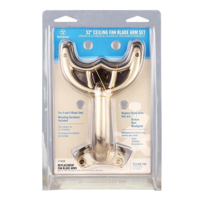 Westinghouse 7740900 52 inch Brushed Nickel Finish Replacement Fan Blade Arms, Five Pack N7
