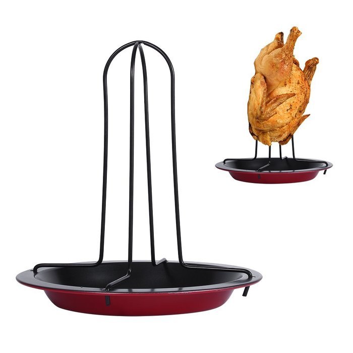 Chicken Roaster, Non-Stick Vertical Poultry Chicken Roaster Chicken Cooker Rack With Bowl Baking Pan Barbecue... N5