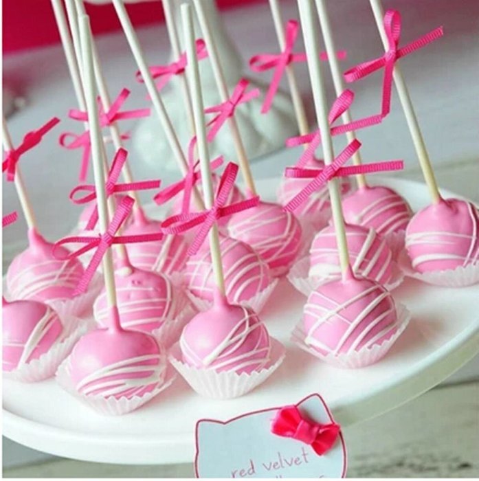 Lautechco 100pcs Mini Cake Pop Lollipop Cookie Stick White Color Food Grade Paper Roaster Available Baking Tools... N4