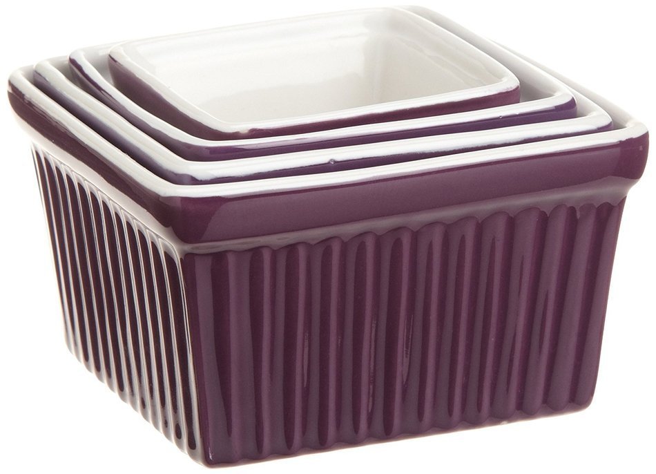 BIA Cordon Bleu Raffia Square Ramekins, 2 Tone, Violet Purple, Set of 4 N2