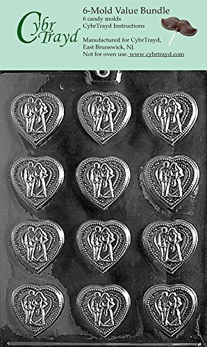 CybrTrayd W007-6BUNDLE Wedding Hearts Chocolate Candy Mold with Exclusive Copyrighted Chocolate Molding Instructions