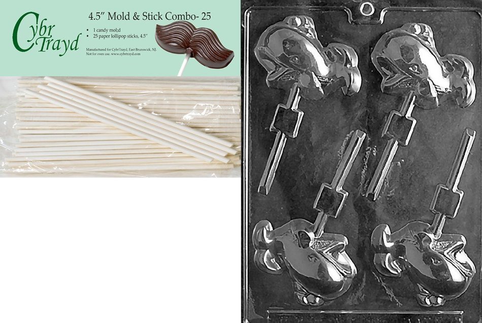 Cybrtrayd 45St25-N020 Whale Lolly Nautical Chocolate Candy Mold with 25-Pack 4.5-Inch Lollipop Sticks