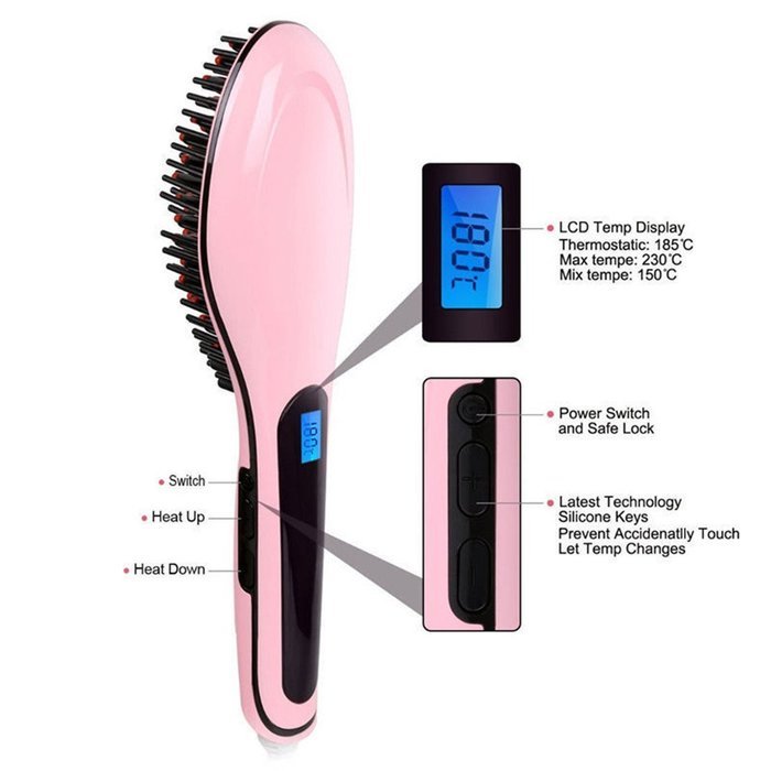 ShungHO Hair Straightener Comb Pro Automatic LCD Temperature Control Paddle Brush N2